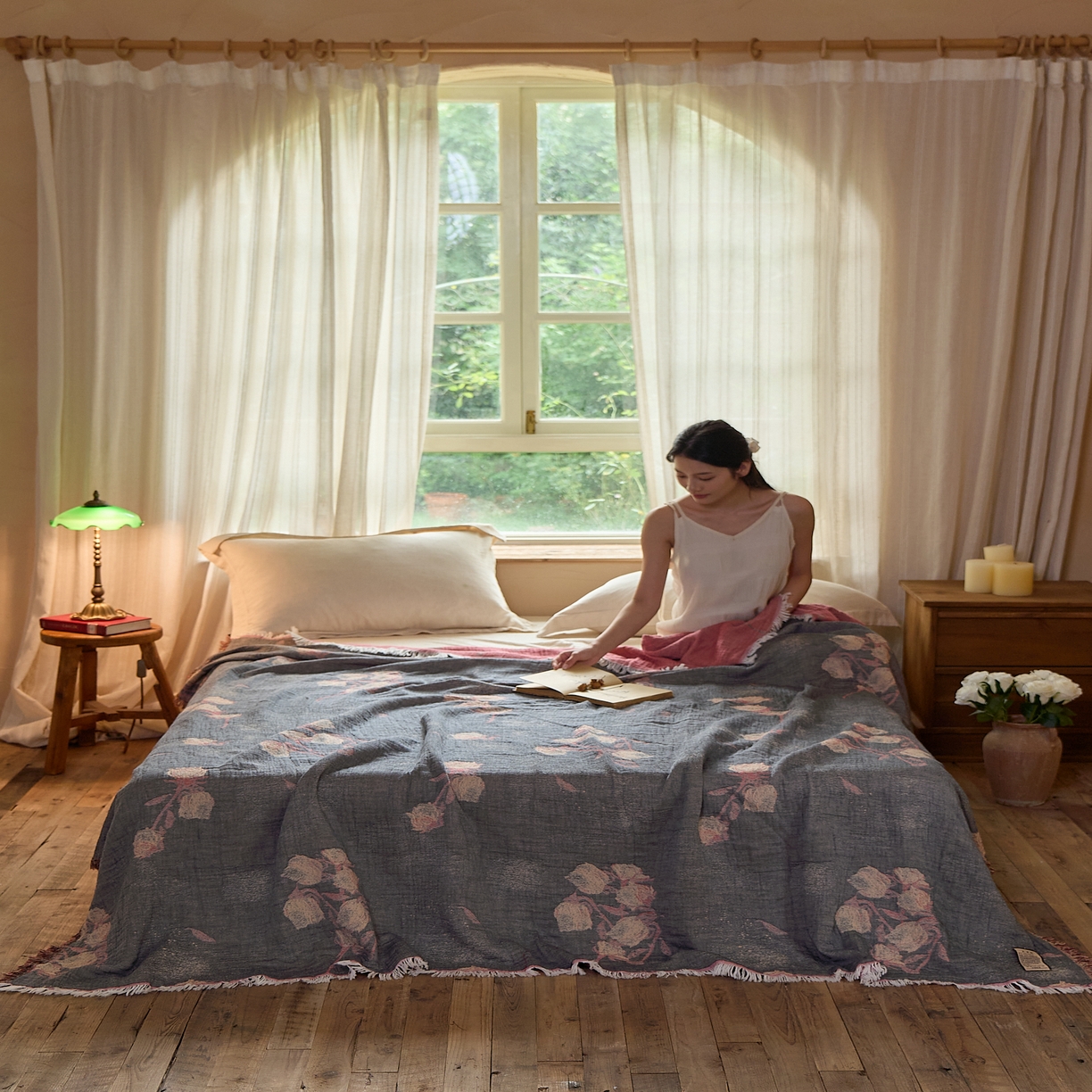 91家纺网 家纺一手货源 找家纺 沐瑟家纺 2025新款四层纱布全棉流苏毯子纱布床盖毛巾被纯棉棉纱夏凉被午睡盖毯 亦玫