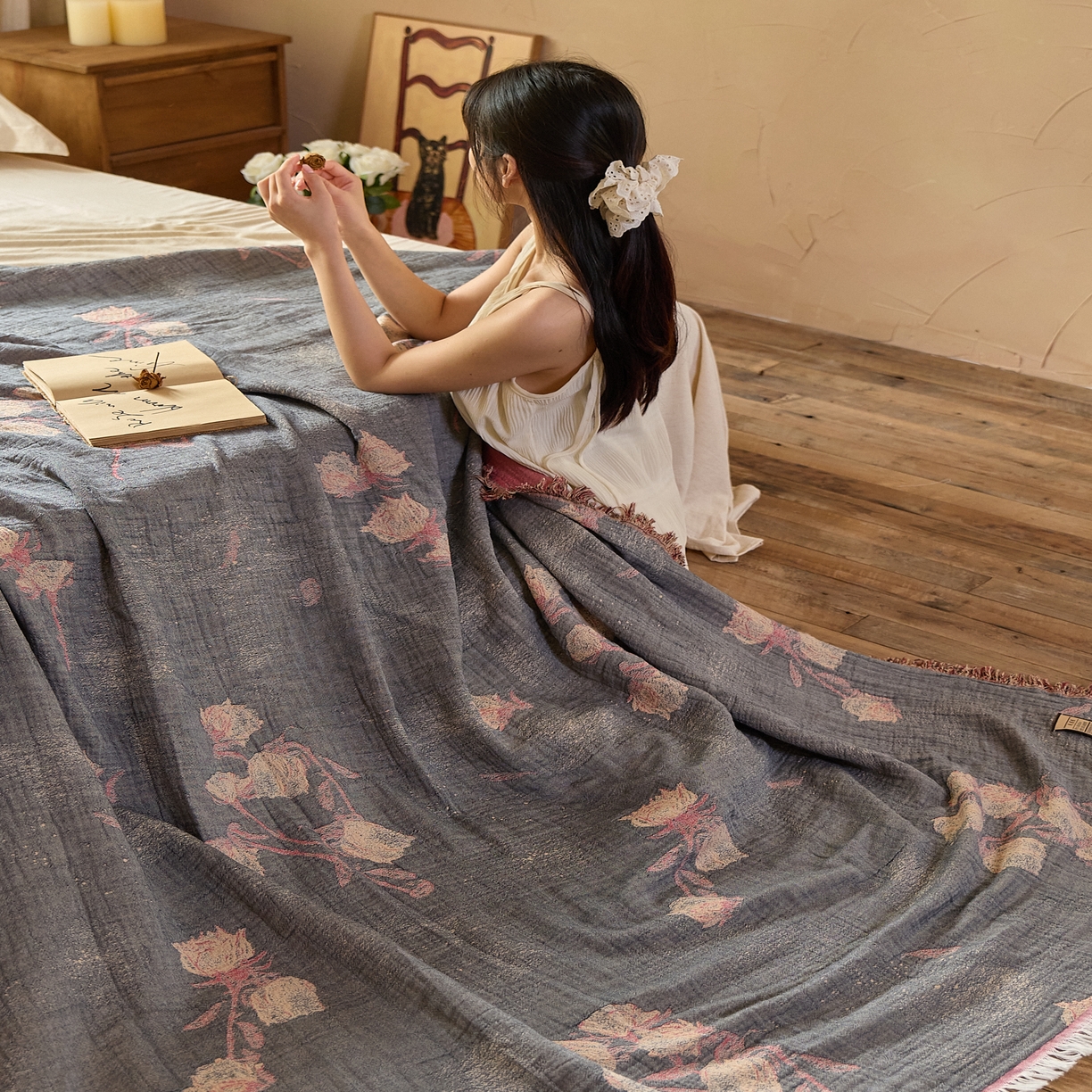 91家纺网 家纺一手货源 找家纺 沐瑟家纺 2025新款四层纱布全棉流苏毯子纱布床盖毛巾被纯棉棉纱夏凉被午睡盖毯 亦玫