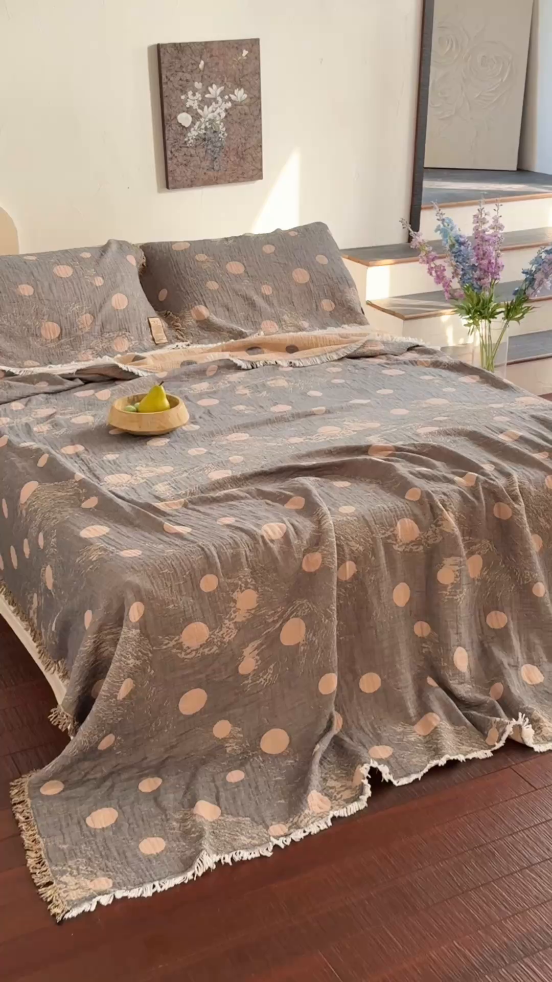 91家纺网 家纺一手货源 找家纺 沐瑟家纺 2025新款四层纱布全棉流苏毯子纱布床盖毛巾被纯棉棉纱夏凉被午睡盖毯 月影