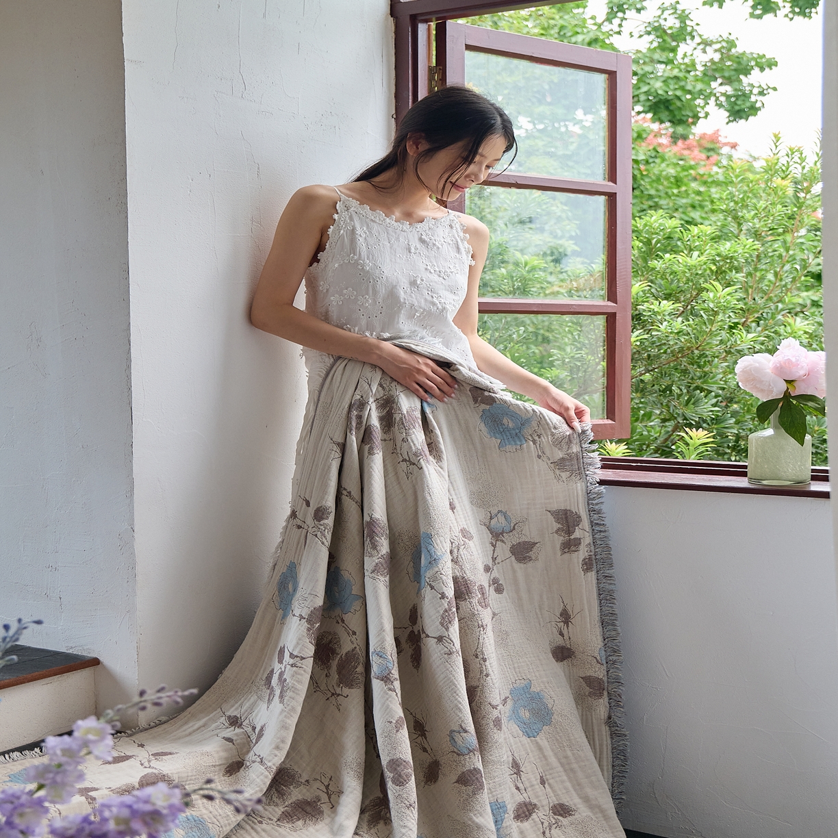 91家纺网 家纺一手货源 找家纺 沐瑟家纺 2025新款四层纱布全棉流苏毯子纱布床盖毛巾被纯棉棉纱夏凉被午睡盖毯 枝蘭