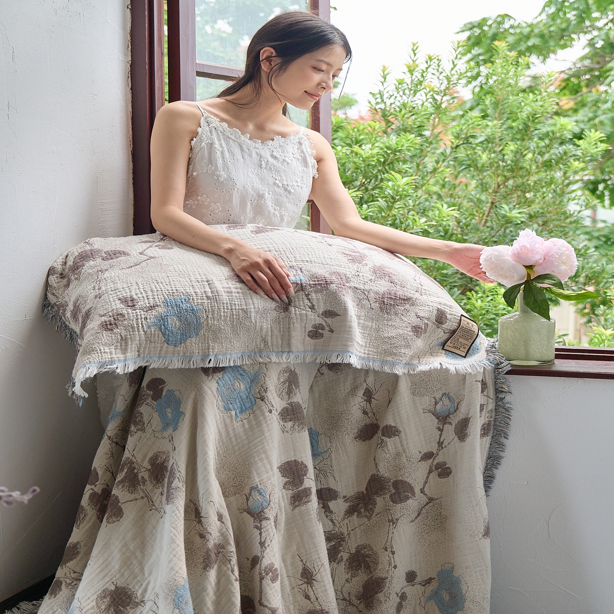 91家纺网 家纺一手货源 找家纺 沐瑟家纺 2025新款四层纱布全棉流苏毯子纱布床盖毛巾被纯棉棉纱夏凉被午睡盖毯 枝蘭