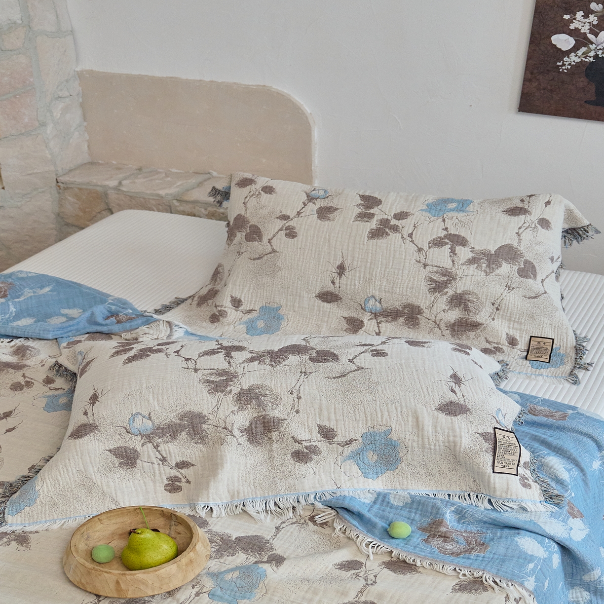 91家纺网 家纺一手货源 找家纺 沐瑟家纺 2025新款四层纱布全棉流苏毯子纱布床盖毛巾被纯棉棉纱夏凉被午睡盖毯 枝蘭