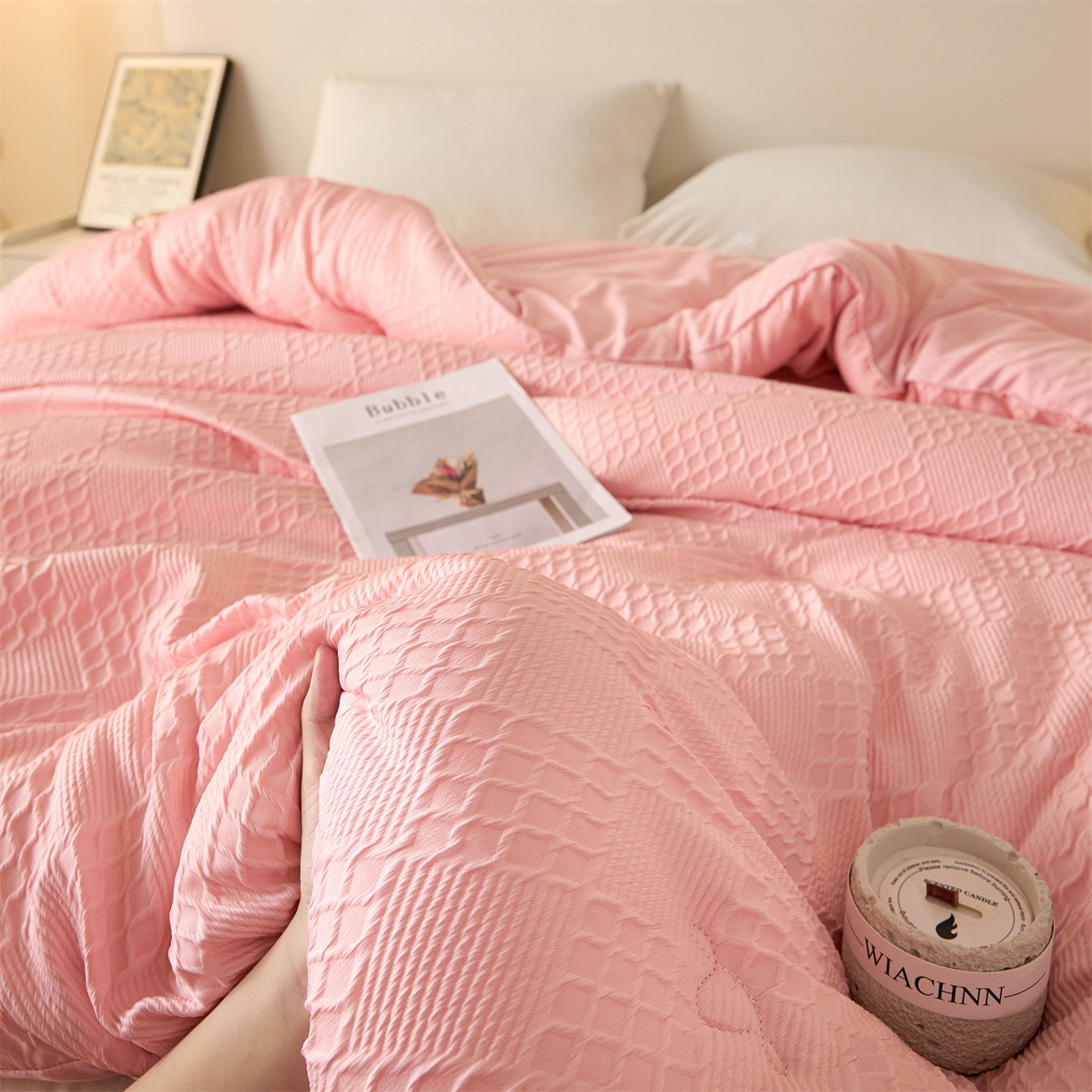 91家纺网 家纺一手货源 找家纺 梵克保罗 2025新款提花羊毛春秋被冬被被子被芯跨境外贸 提花羊毛-粉色