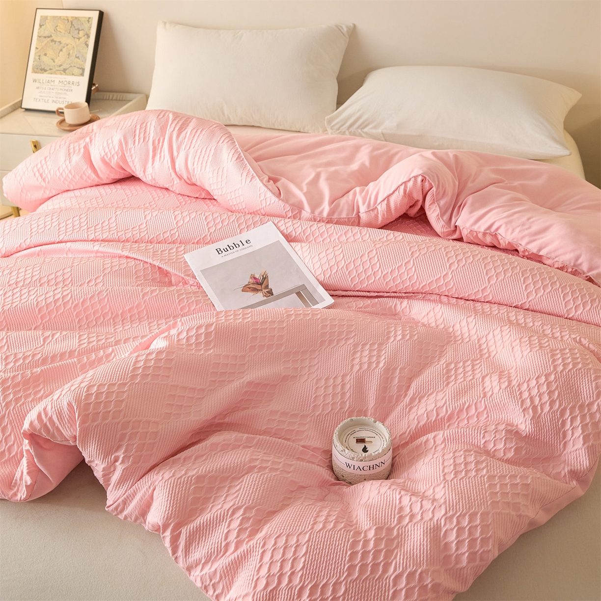 91家纺网 家纺一手货源 找家纺 梵克保罗 2025新款提花羊毛春秋被冬被被子被芯跨境外贸 提花羊毛-粉色