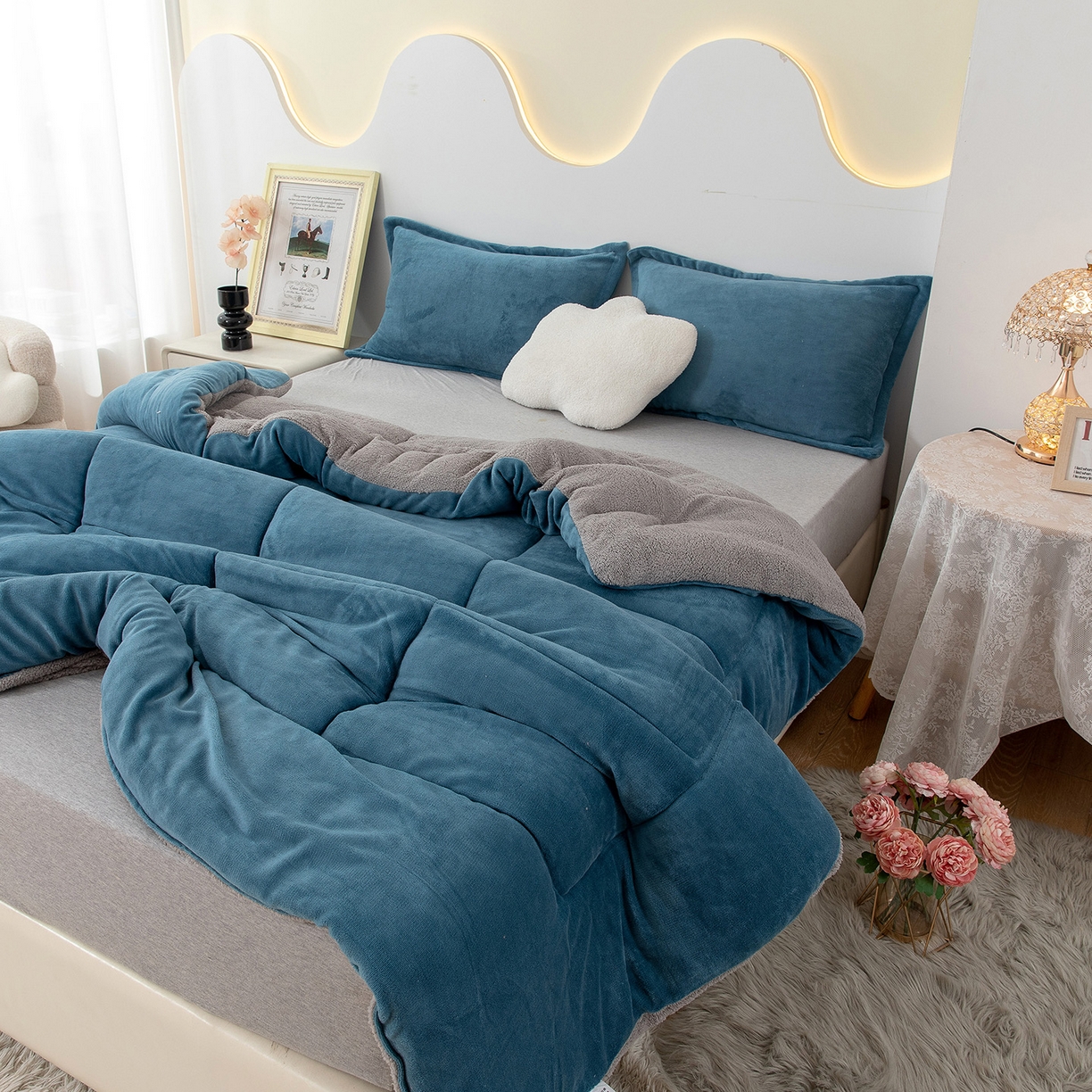 91家纺网 家纺一手货源 找家纺 （总）悦织湾家纺 2025暖绒冬季被子A面雪花绒牛奶绒塔芙绒B面羊羔绒加厚速暖2025新款跨境出口外贸电商热销款可定做