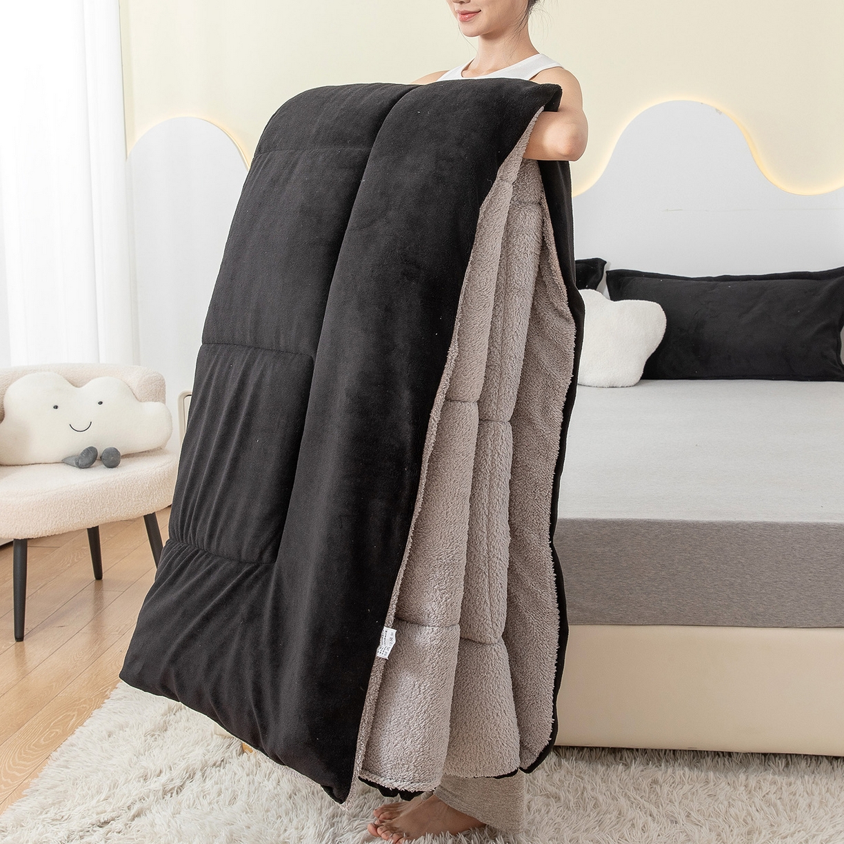 91家纺网 家纺一手货源 找家纺 （总）悦织湾家纺 2025暖绒冬季被子A面雪花绒牛奶绒塔芙绒B面羊羔绒加厚速暖2025新款跨境出口外贸电商热销款可定做