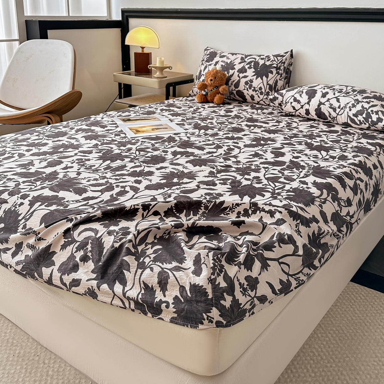 91家纺网 家纺一手货源 找家纺 梦嘉居 2025新款加厚亚麻皱皱纱床笠单床笠枕套床笠单品 扶桑花