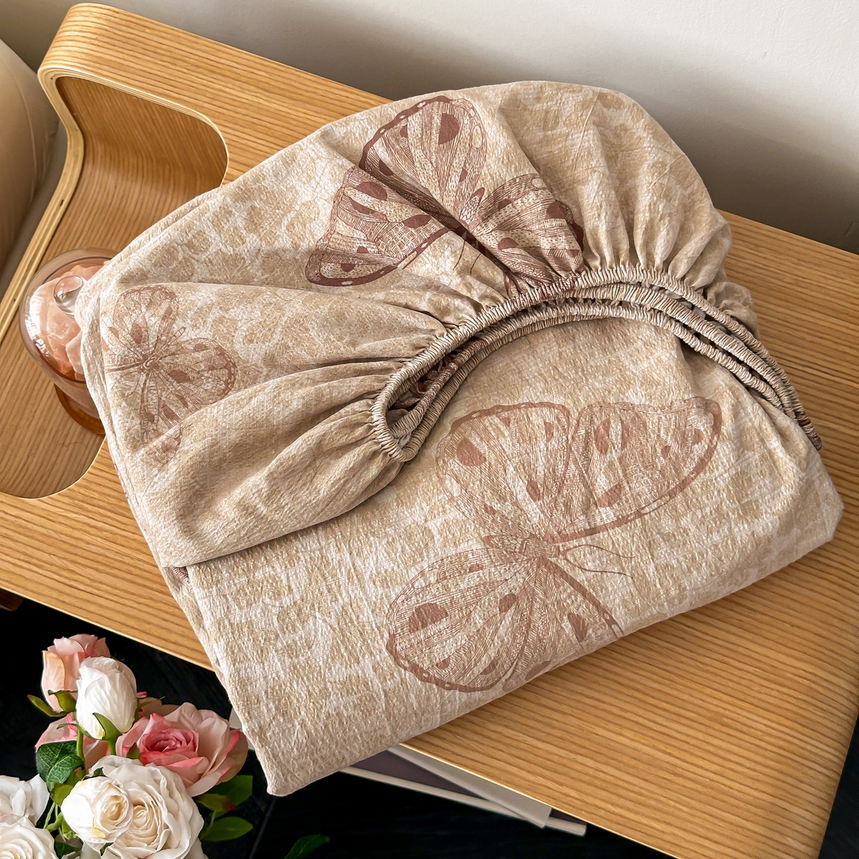 91家纺网 家纺一手货源 找家纺 梦嘉居 2025新款加厚亚麻皱皱纱床笠单床笠枕套床笠单品 蝶恋花