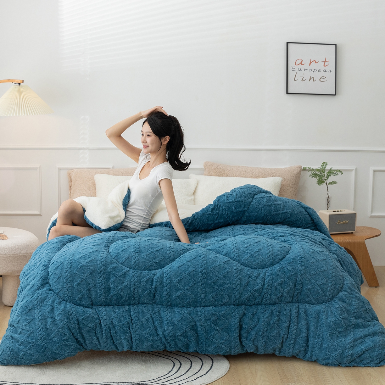 91家纺网 家纺一手货源 找家纺 （总）悦织湾家纺 2025暖绒冬季被子A面雪花绒牛奶绒塔芙绒B面羊羔绒加厚速暖2025新款跨境出口外贸电商热销款可定做