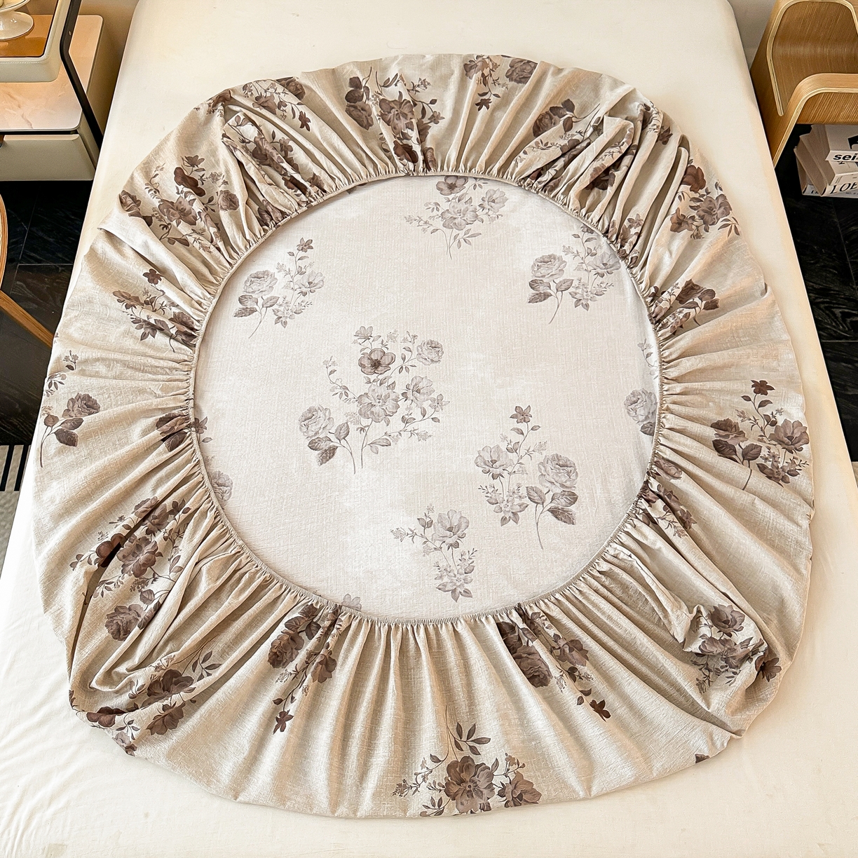 91家纺网 家纺一手货源 找家纺 梦嘉居 2025新款加厚亚麻皱皱纱床笠单床笠枕套床笠单品 繁花梦