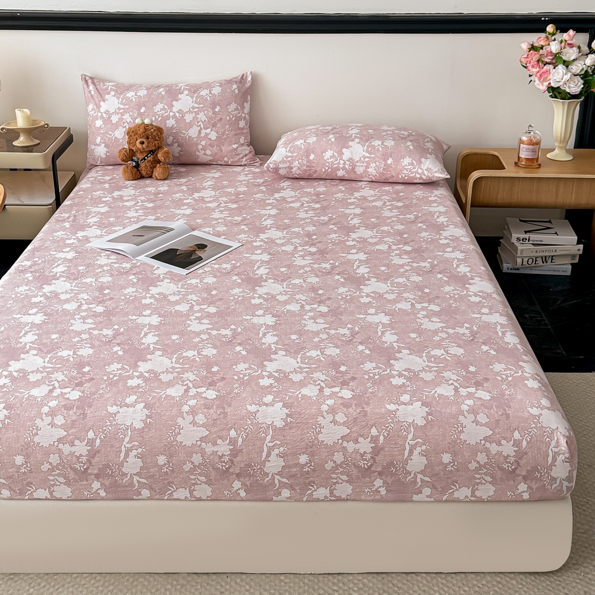 91家纺网 家纺一手货源 找家纺 梦嘉居 2025新款加厚亚麻皱皱纱床笠单床笠枕套床笠单品 风铃草