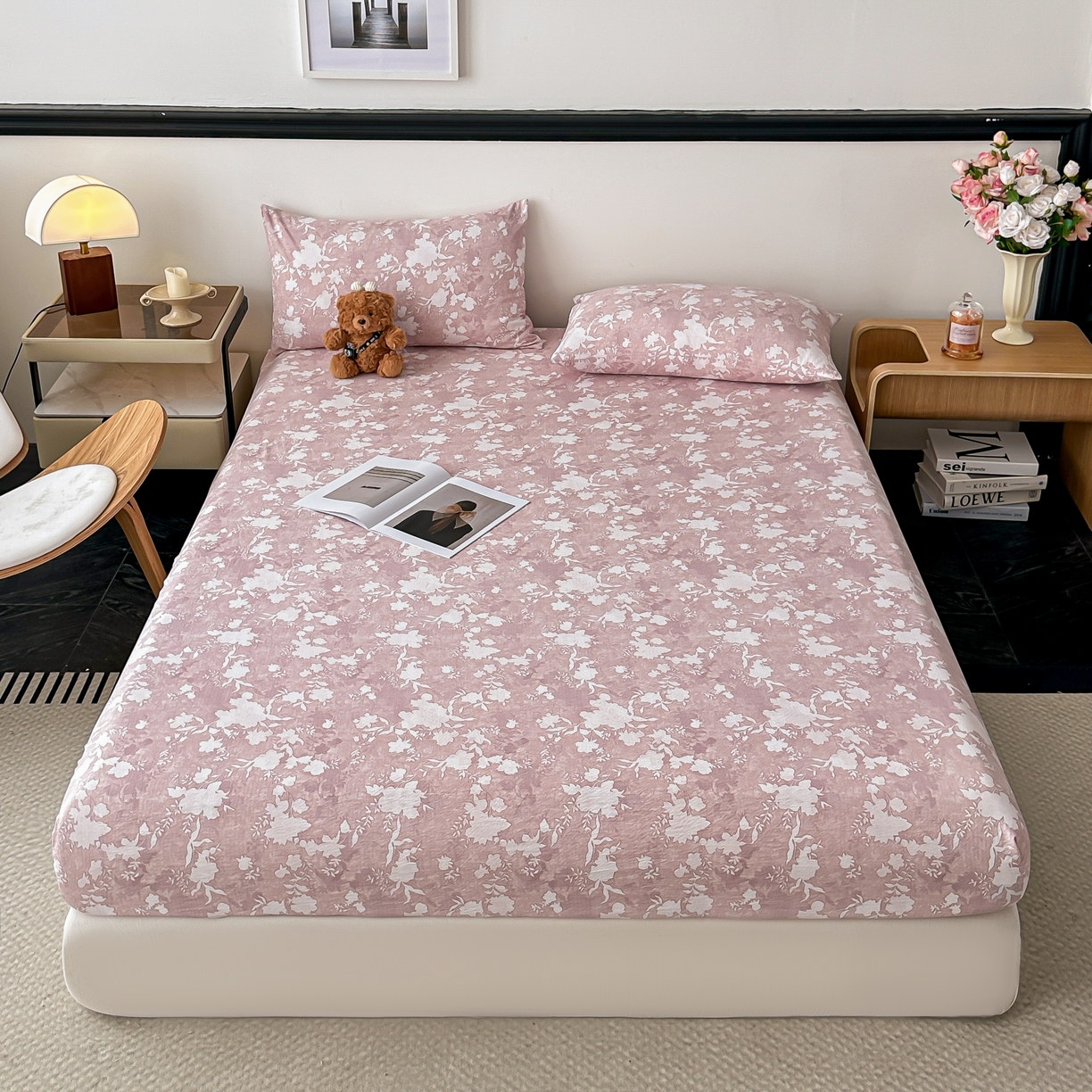 91家纺网 家纺一手货源 找家纺 梦嘉居 2025新款加厚亚麻皱皱纱床笠单床笠枕套床笠单品 风铃草