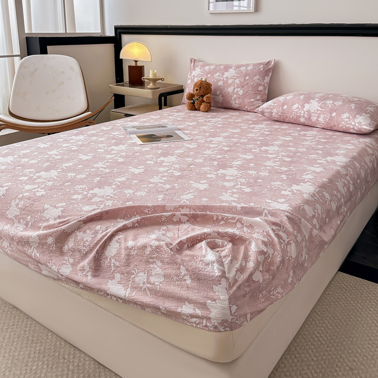 91家纺网 家纺一手货源 找家纺 梦嘉居 2025新款加厚亚麻皱皱纱床笠单床笠枕套床笠单品 风铃草