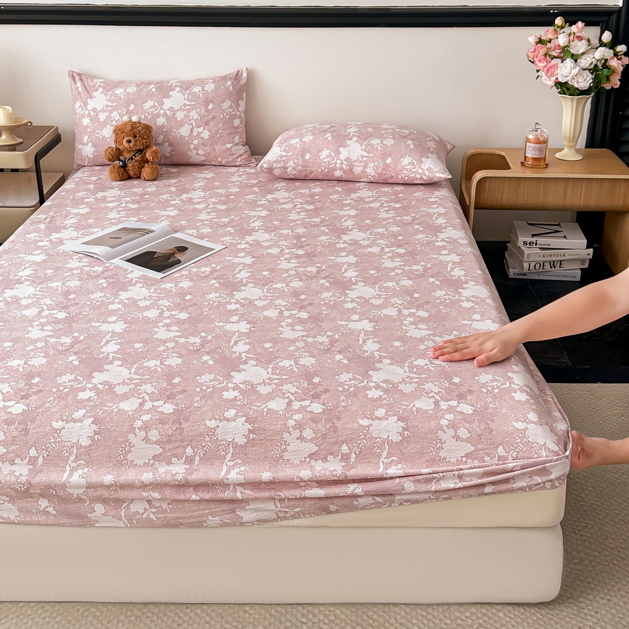 91家纺网 家纺一手货源 找家纺 梦嘉居 2025新款加厚亚麻皱皱纱床笠单床笠枕套床笠单品 风铃草