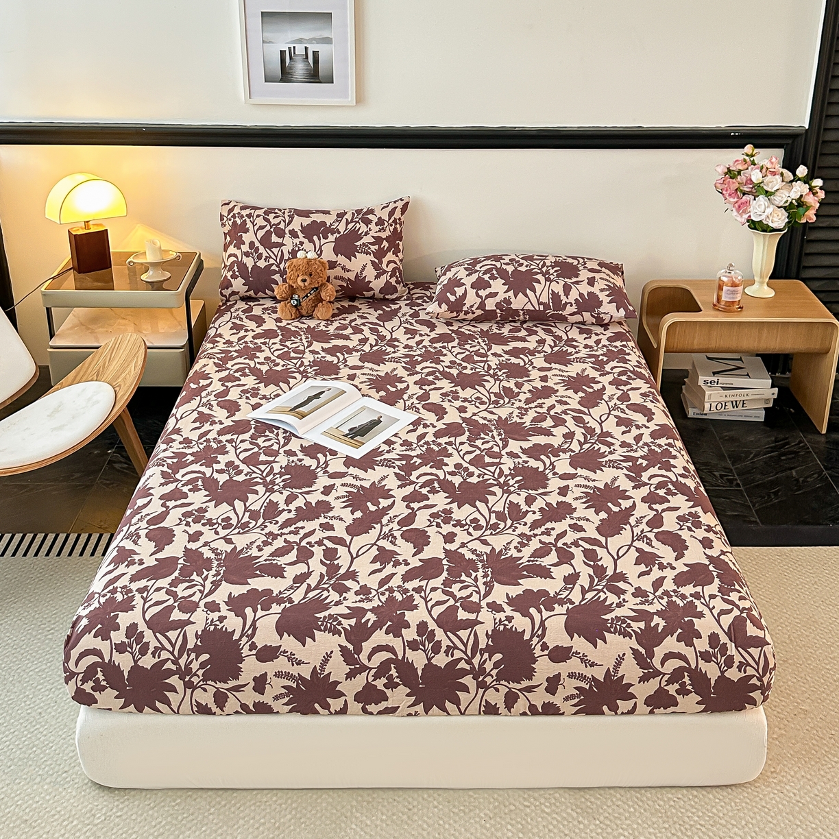 91家纺网 家纺一手货源 找家纺 梦嘉居 2025新款加厚亚麻皱皱纱床笠单床笠枕套床笠单品 花香韵