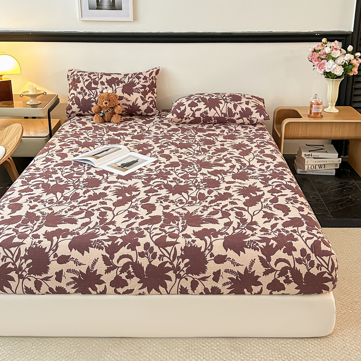 91家纺网 家纺一手货源 找家纺 梦嘉居 2025新款加厚亚麻皱皱纱床笠单床笠枕套床笠单品 花香韵