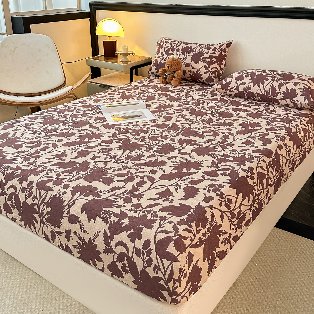 梦嘉居 2025新款加厚亚麻皱皱纱床笠单床笠枕套床笠单品 花香韵