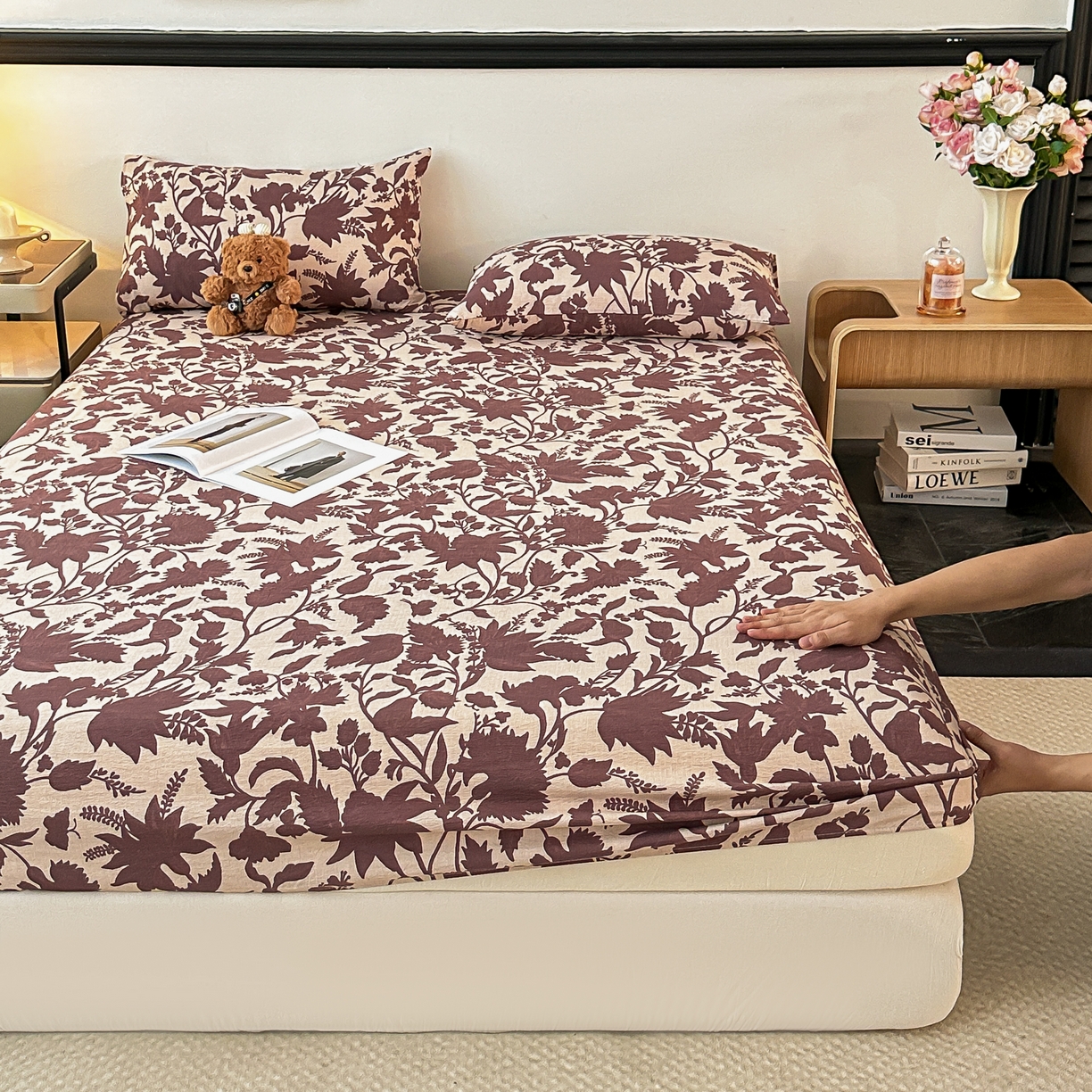 91家纺网 家纺一手货源 找家纺 梦嘉居 2025新款加厚亚麻皱皱纱床笠单床笠枕套床笠单品 花香韵