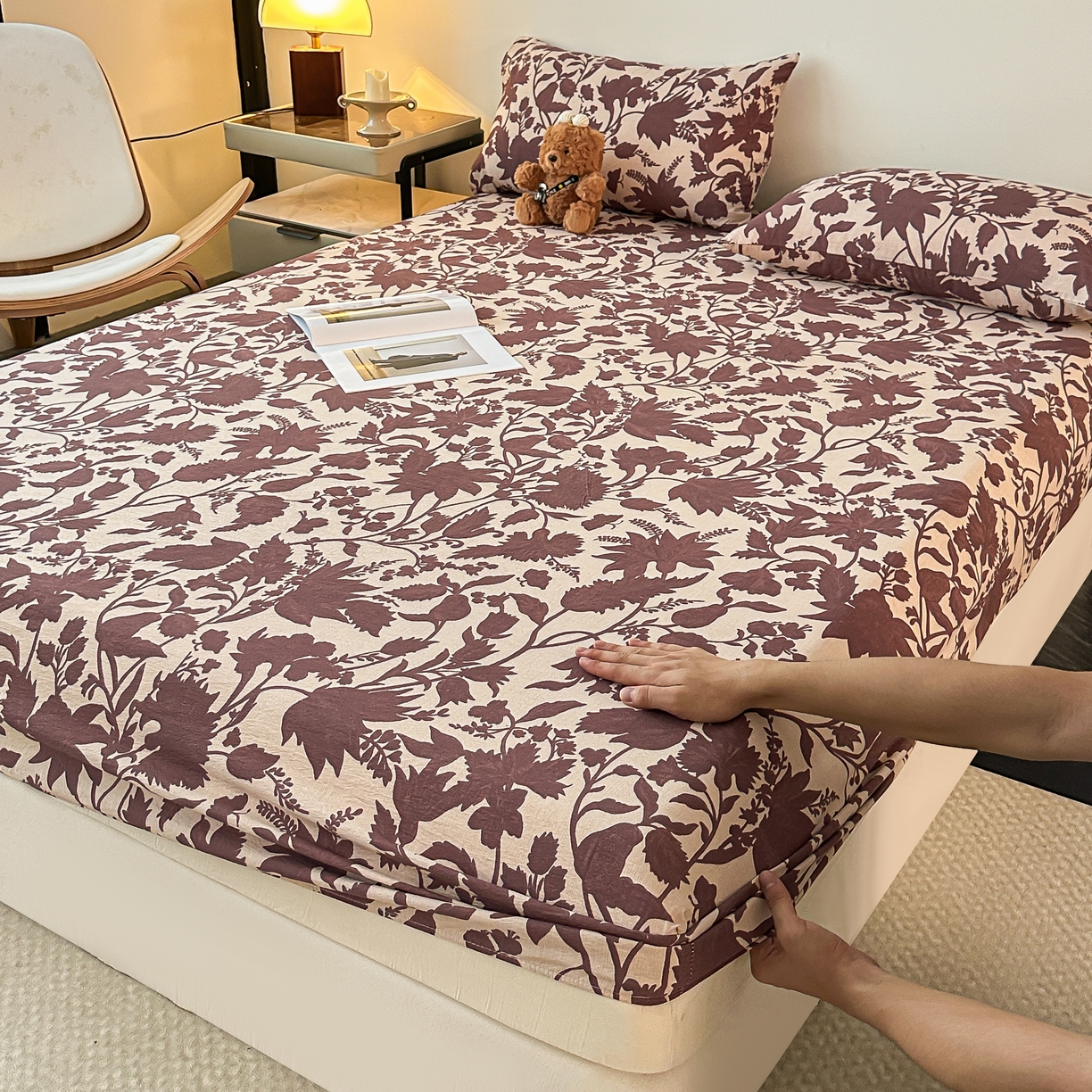 91家纺网 家纺一手货源 找家纺 梦嘉居 2025新款加厚亚麻皱皱纱床笠单床笠枕套床笠单品 花香韵