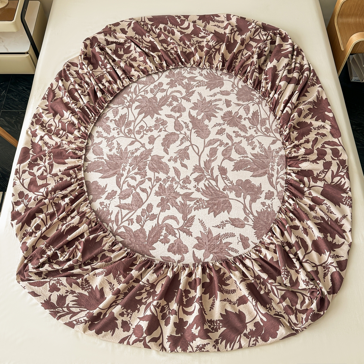 91家纺网 家纺一手货源 找家纺 梦嘉居 2025新款加厚亚麻皱皱纱床笠单床笠枕套床笠单品 花香韵