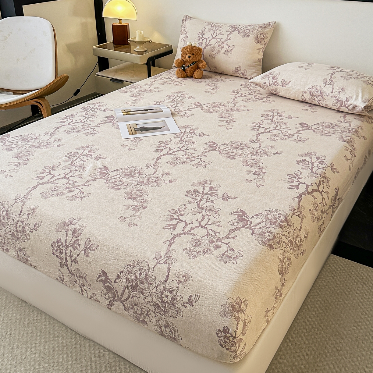 梦嘉居 2025新款加厚亚麻皱皱纱床笠单床笠枕套床笠单品 花之语