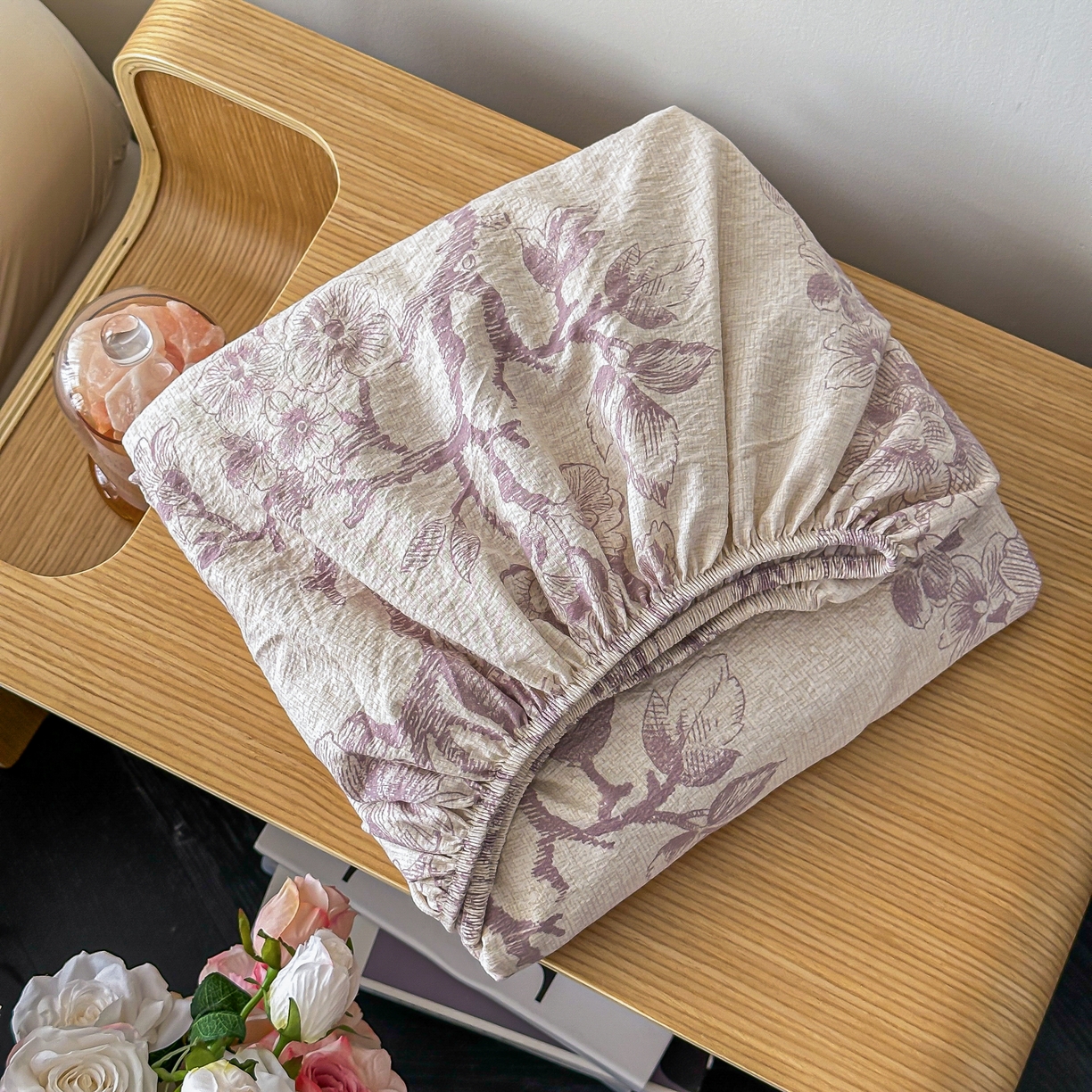 91家纺网 家纺一手货源 找家纺 梦嘉居 2025新款加厚亚麻皱皱纱床笠单床笠枕套床笠单品 花之语