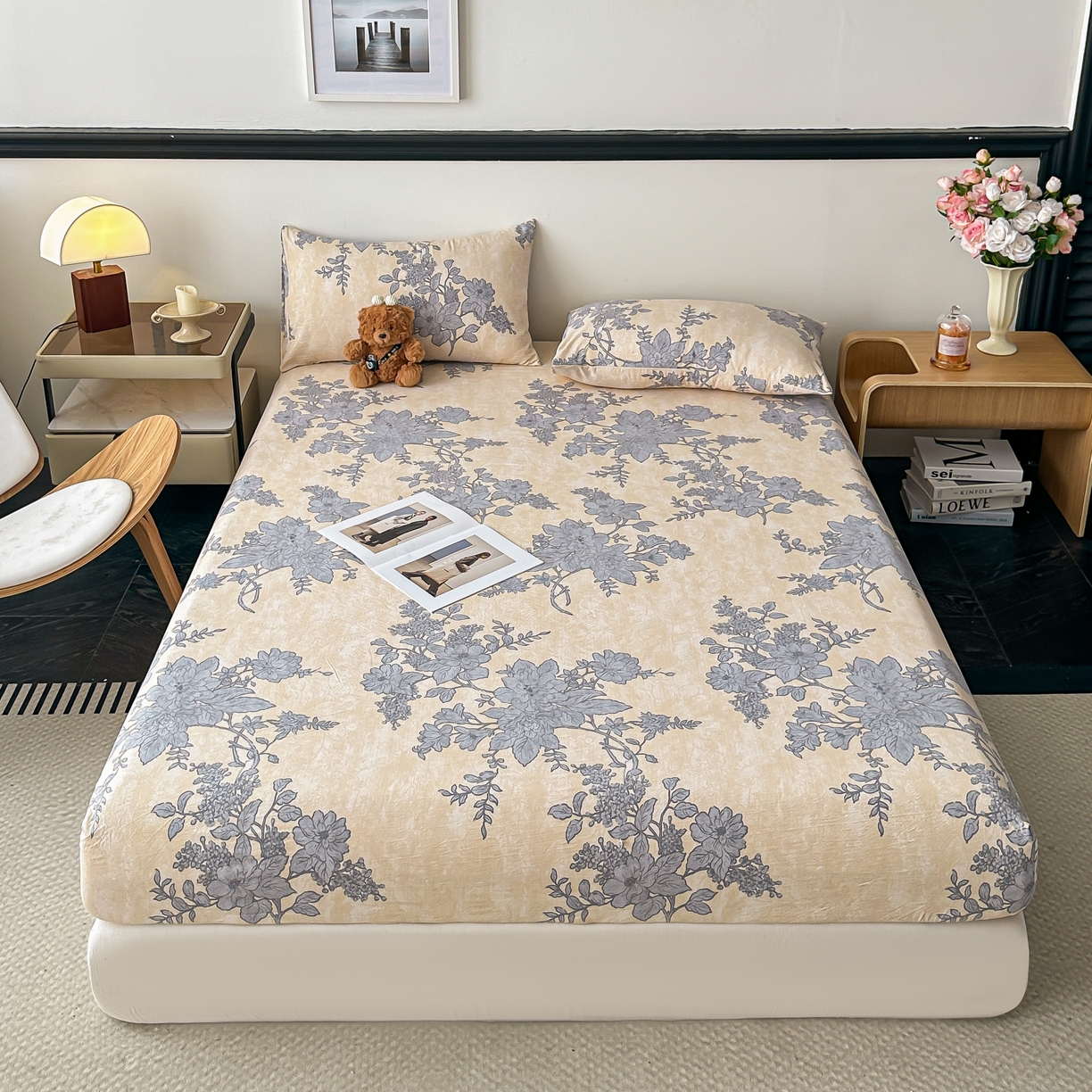 91家纺网 家纺一手货源 找家纺 梦嘉居 2025新款加厚亚麻皱皱纱床笠单床笠枕套床笠单品 兰亭序