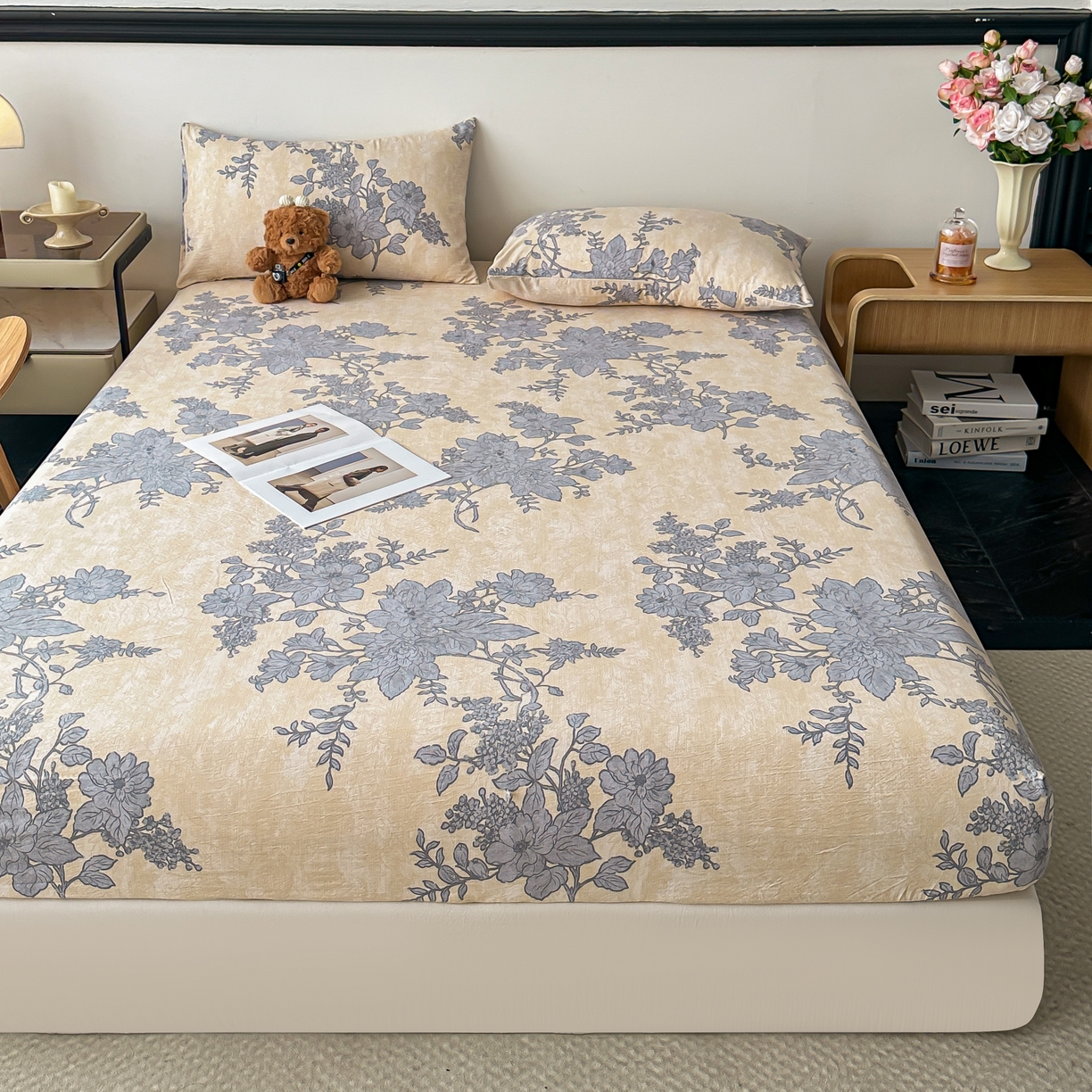 91家纺网 家纺一手货源 找家纺 梦嘉居 2025新款加厚亚麻皱皱纱床笠单床笠枕套床笠单品 兰亭序