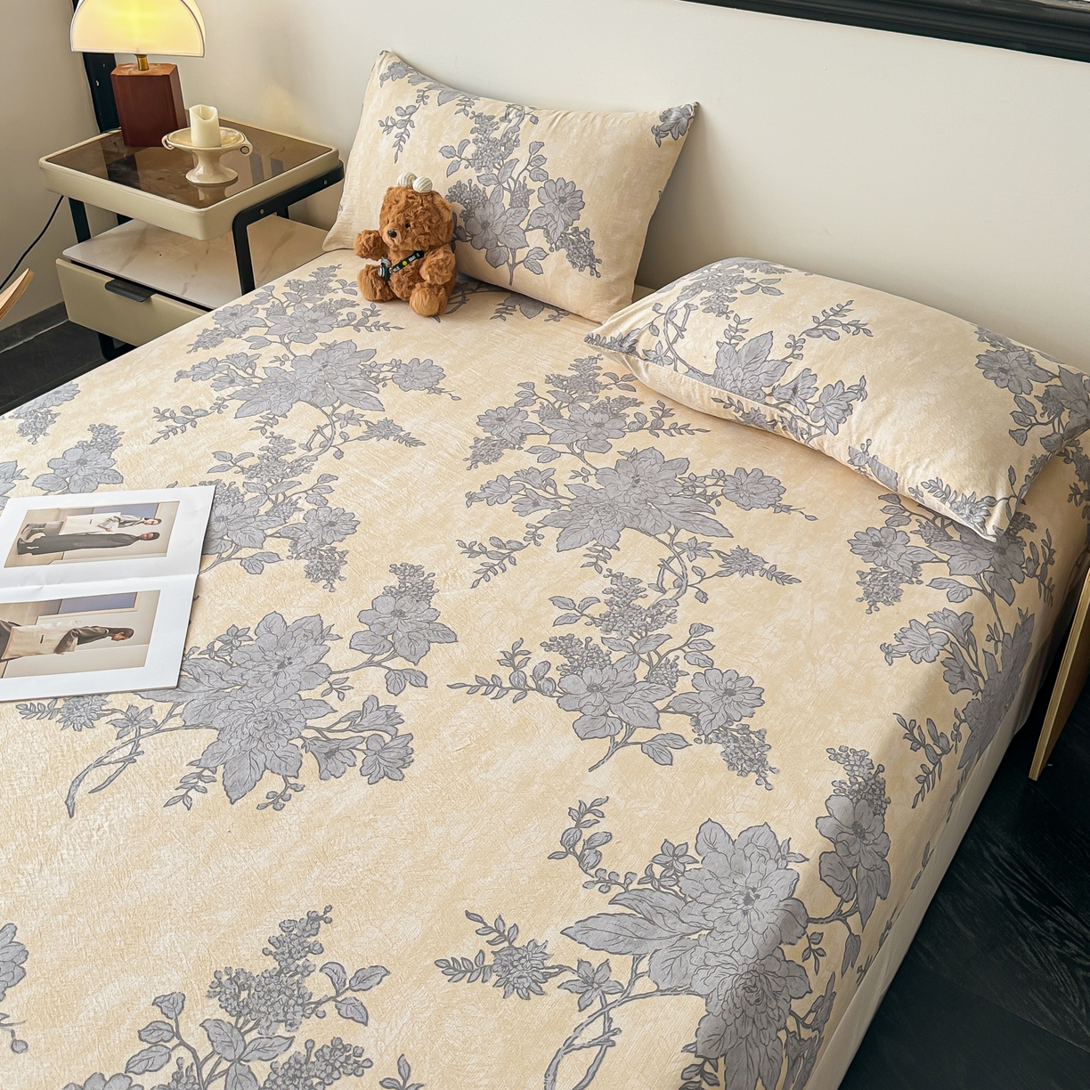 91家纺网 家纺一手货源 找家纺 梦嘉居 2025新款加厚亚麻皱皱纱床笠单床笠枕套床笠单品 兰亭序