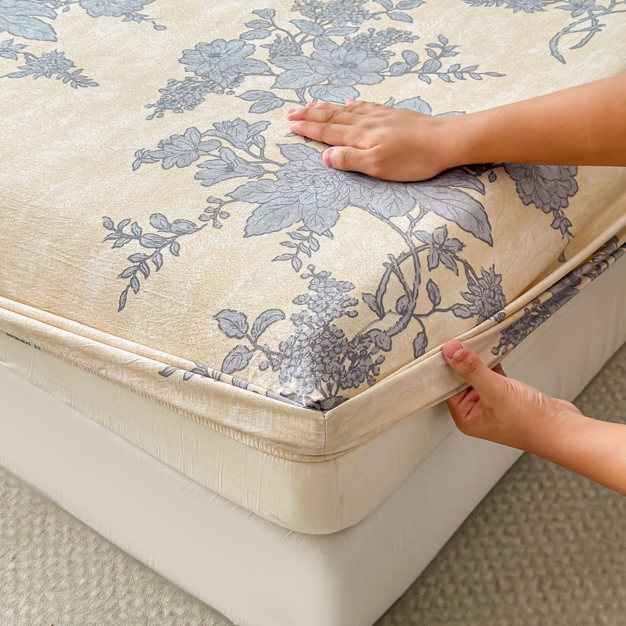 91家纺网 家纺一手货源 找家纺 梦嘉居 2025新款加厚亚麻皱皱纱床笠单床笠枕套床笠单品 兰亭序