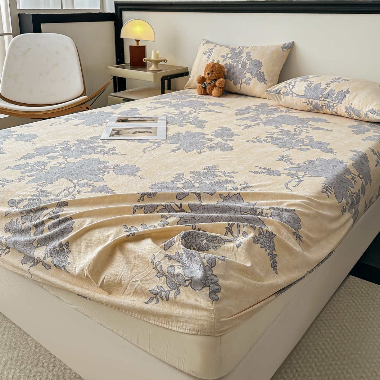 91家纺网 家纺一手货源 找家纺 梦嘉居 2025新款加厚亚麻皱皱纱床笠单床笠枕套床笠单品 兰亭序