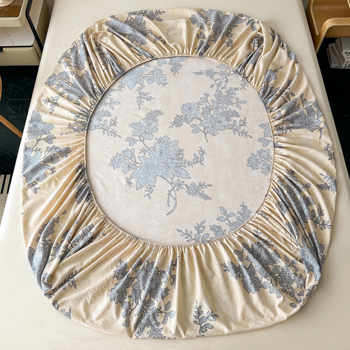 91家纺网 家纺一手货源 找家纺 梦嘉居 2025新款加厚亚麻皱皱纱床笠单床笠枕套床笠单品 兰亭序