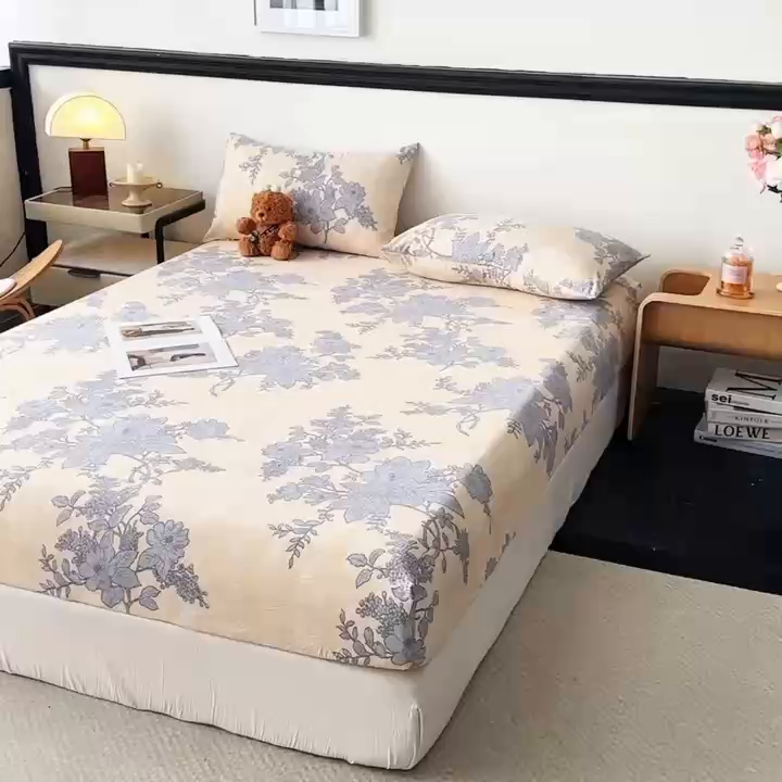 91家纺网 家纺一手货源 找家纺 梦嘉居 2025新款加厚亚麻皱皱纱床笠单床笠枕套床笠单品 兰亭序