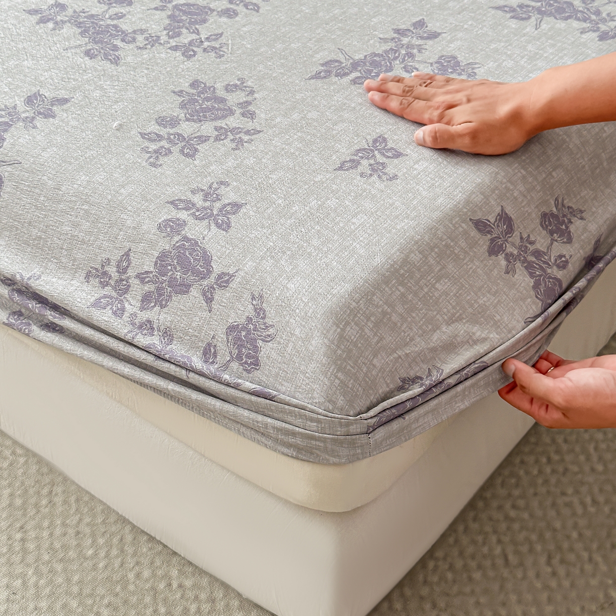 91家纺网 家纺一手货源 找家纺 梦嘉居 2025新款加厚亚麻皱皱纱床笠单床笠枕套床笠单品 水云间