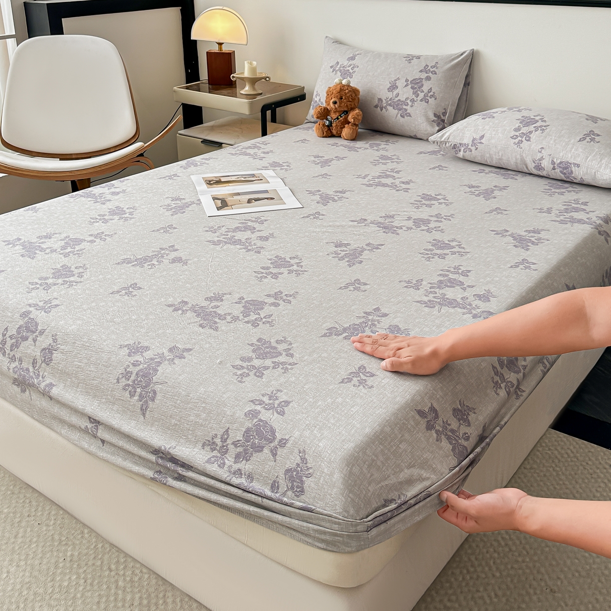 91家纺网 家纺一手货源 找家纺 梦嘉居 2025新款加厚亚麻皱皱纱床笠单床笠枕套床笠单品 水云间