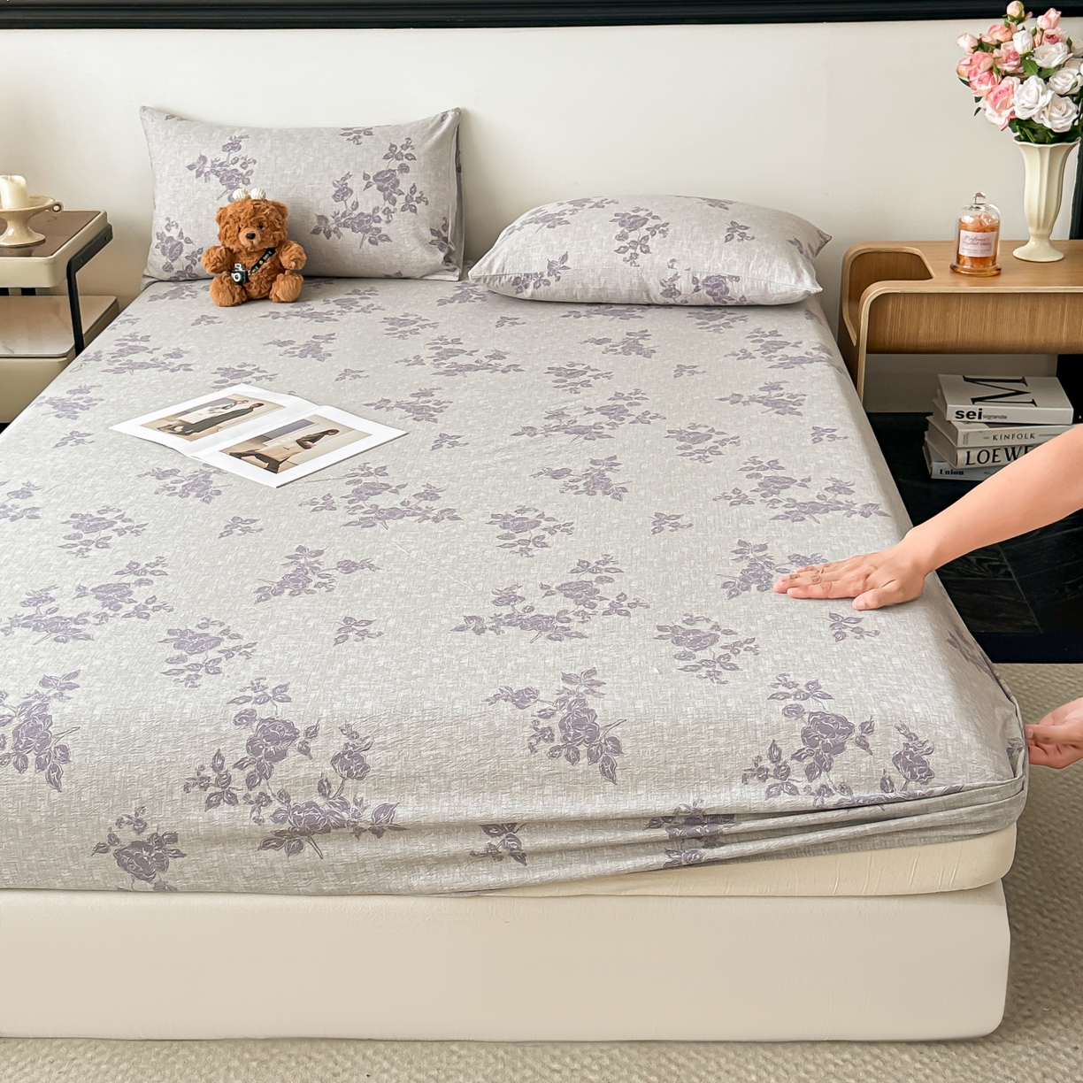 91家纺网 家纺一手货源 找家纺 梦嘉居 2025新款加厚亚麻皱皱纱床笠单床笠枕套床笠单品 水云间