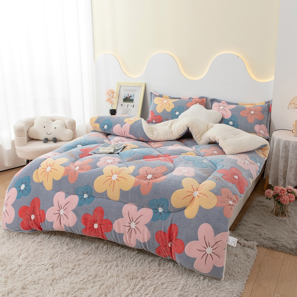 91家纺网 家纺一手货源 找家纺 悦织湾家纺 2025暖绒冬季被子A面雪花绒牛奶绒塔芙绒B面羊羔绒加厚速暖2025新款跨境出口外贸电商热销款可定做 雪花绒妙笔生花