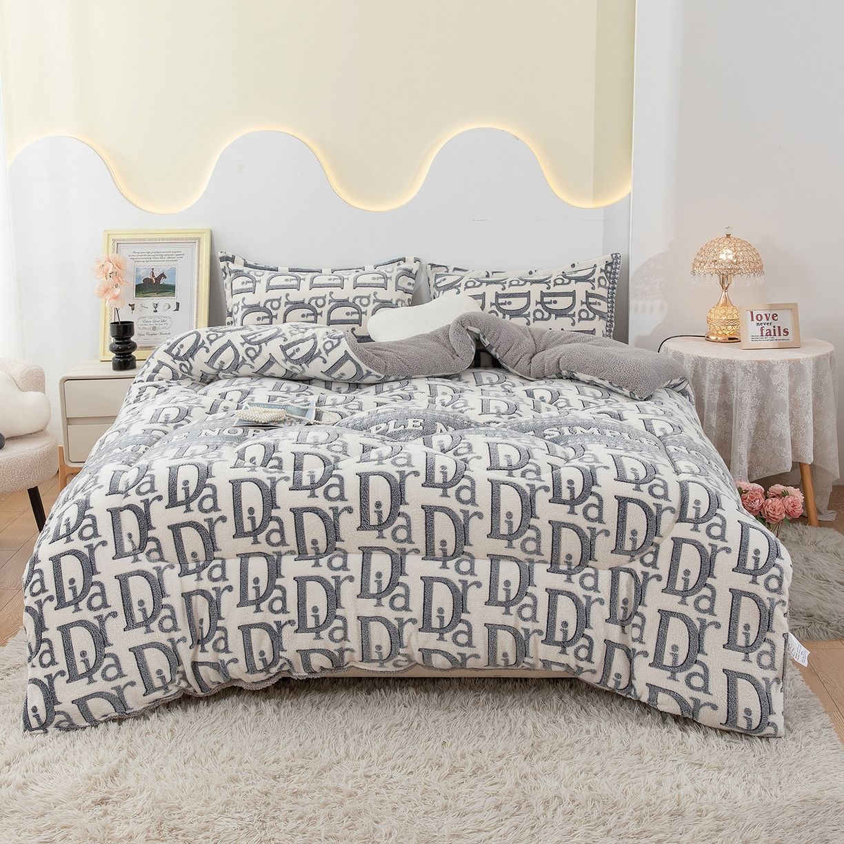 91家纺网 家纺一手货源 找家纺 悦织湾家纺 2025暖绒冬季被子A面雪花绒牛奶绒塔芙绒B面羊羔绒加厚速暖2025新款跨境出口外贸电商热销款可定做 雪花绒用心的爱