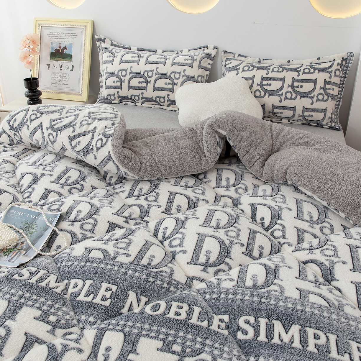 91家纺网 家纺一手货源 找家纺 悦织湾家纺 2025暖绒冬季被子A面雪花绒牛奶绒塔芙绒B面羊羔绒加厚速暖2025新款跨境出口外贸电商热销款可定做 雪花绒用心的爱