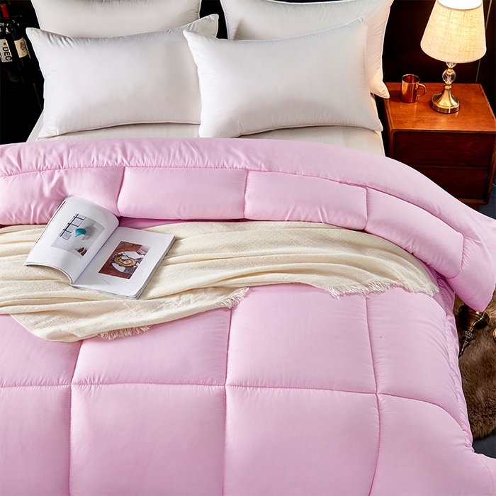 91家纺网 家纺一手货源 找家纺 悦织湾家纺 2025仿棉印花纯色学生被春秋被冬被四季通用被子被芯量多价优整年不断货 粉