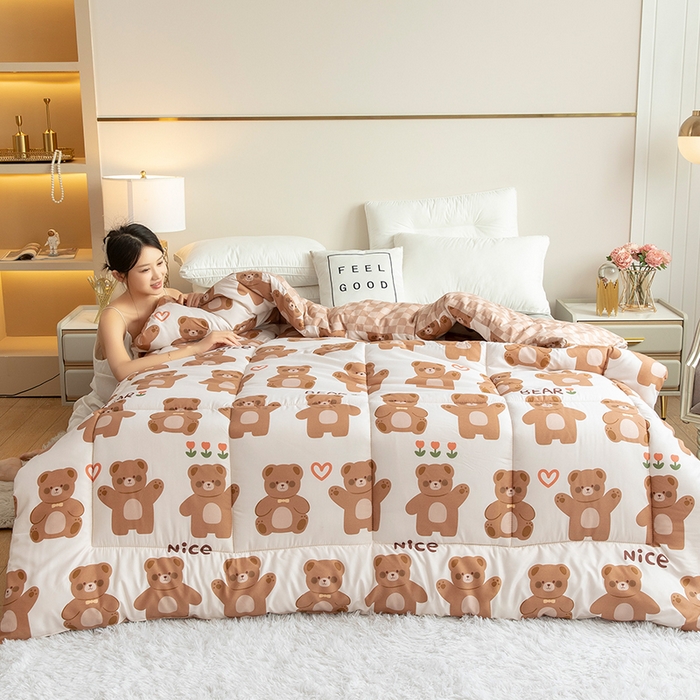 91家纺网 家纺一手货源 找家纺 悦织湾家纺 2025仿棉印花纯色学生被春秋被冬被四季通用被子被芯量多价优整年不断货 浣熊