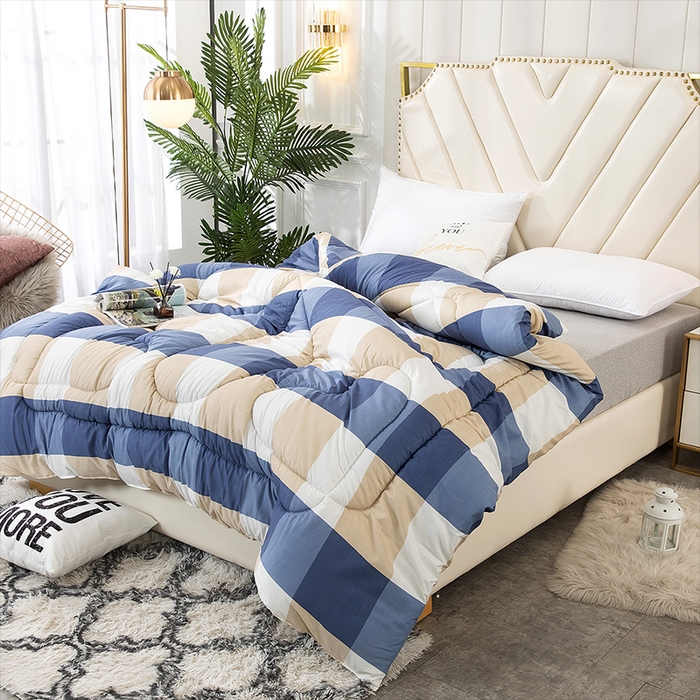 91家纺网 家纺一手货源 找家纺 悦织湾家纺 2025仿棉印花纯色学生被春秋被冬被四季通用被子被芯量多价优整年不断货 蓝色印象