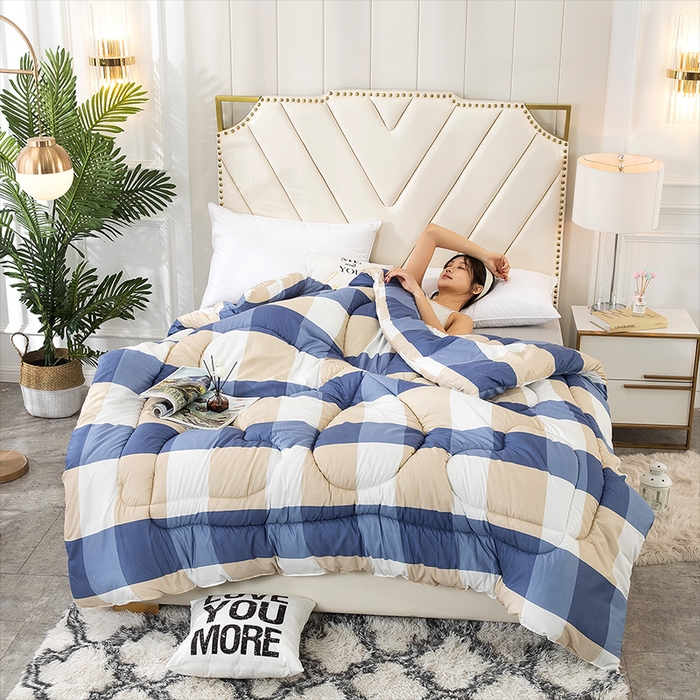 91家纺网 家纺一手货源 找家纺 悦织湾家纺 2025仿棉印花纯色学生被春秋被冬被四季通用被子被芯量多价优整年不断货 蓝色印象