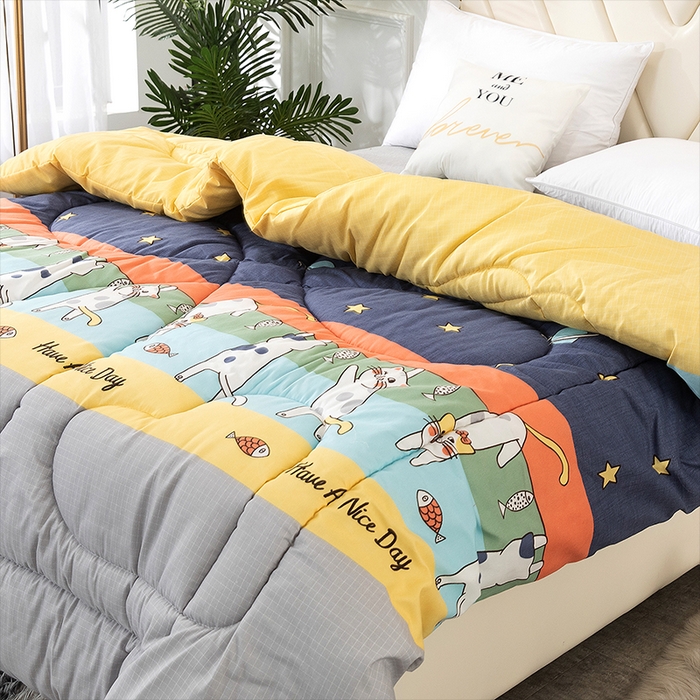 91家纺网 家纺一手货源 找家纺 悦织湾家纺 2025仿棉印花纯色学生被春秋被冬被四季通用被子被芯量多价优整年不断货 喵星人