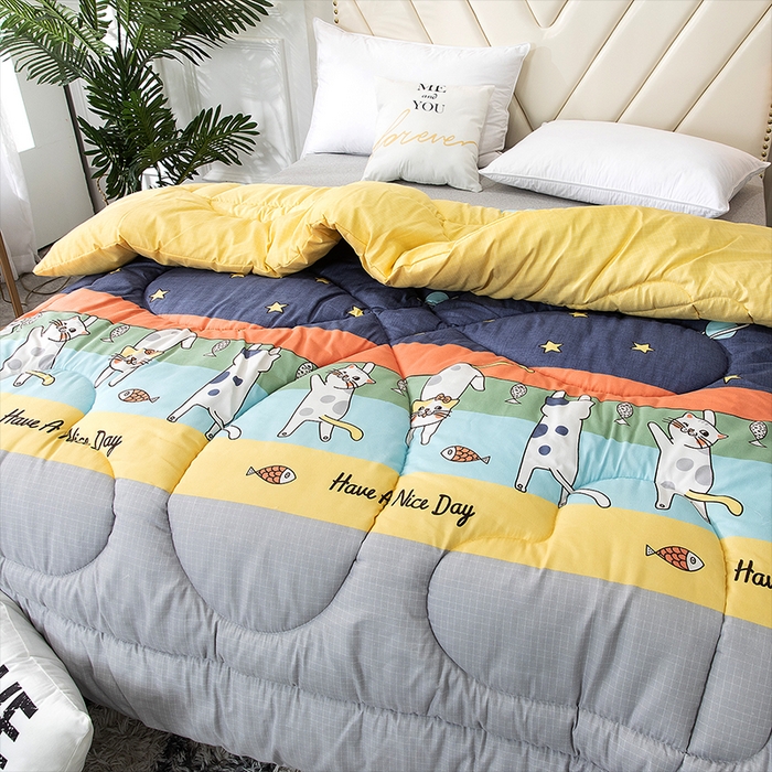 91家纺网 家纺一手货源 找家纺 悦织湾家纺 2025仿棉印花纯色学生被春秋被冬被四季通用被子被芯量多价优整年不断货 喵星人