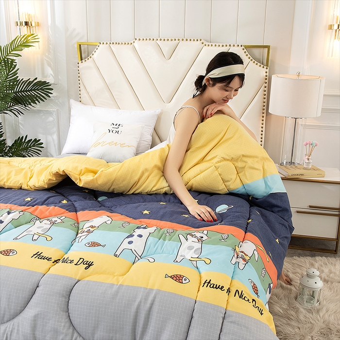 91家纺网 家纺一手货源 找家纺 悦织湾家纺 2025仿棉印花纯色学生被春秋被冬被四季通用被子被芯量多价优整年不断货 喵星人