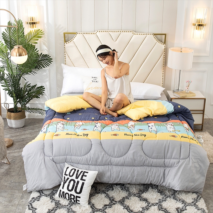 91家纺网 家纺一手货源 找家纺 悦织湾家纺 2025仿棉印花纯色学生被春秋被冬被四季通用被子被芯量多价优整年不断货 喵星人