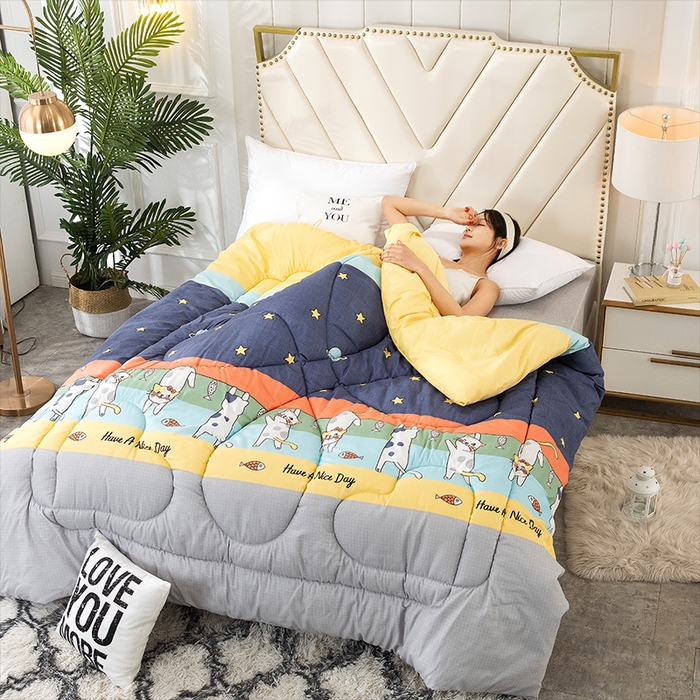 91家纺网 家纺一手货源 找家纺 悦织湾家纺 2025仿棉印花纯色学生被春秋被冬被四季通用被子被芯量多价优整年不断货 喵星人