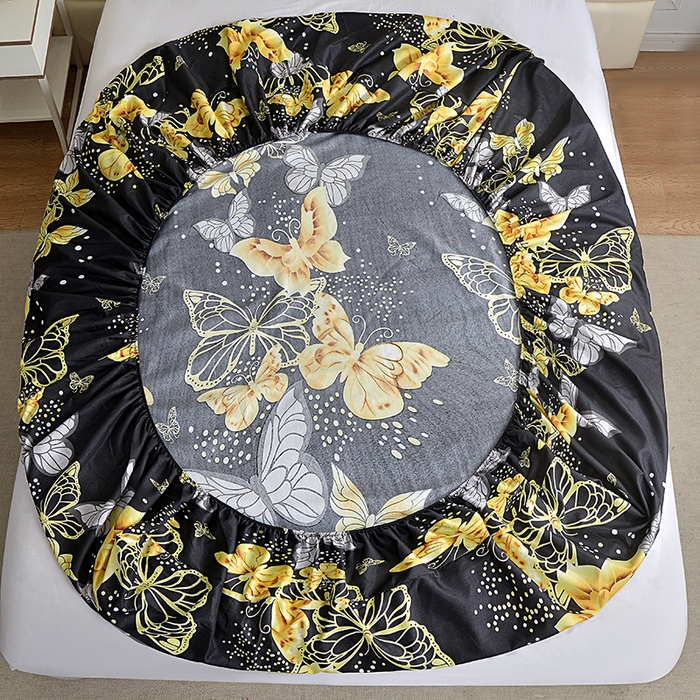 91家纺网 家纺一手货源 找家纺 柏钧家纺 新款外贸跨境电商热销款印花床笠三件套 黑蝴蝶