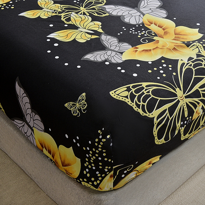 91家纺网 家纺一手货源 找家纺 柏钧家纺 新款外贸跨境电商热销款印花床笠三件套 黑蝴蝶